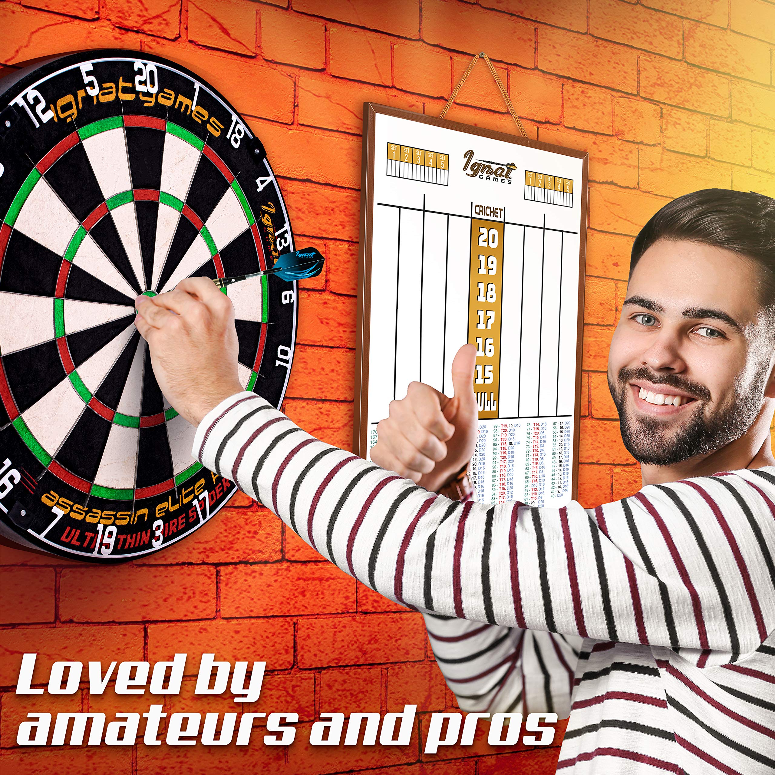 IgnatGames Dry Erase Darts Scoreboard - Double Sided Dart Scoreboard with 2 Magnetic Dry Erase Pens - Professional Dart Board Scoreboard for X01, Cricket and 10+ Darts Games