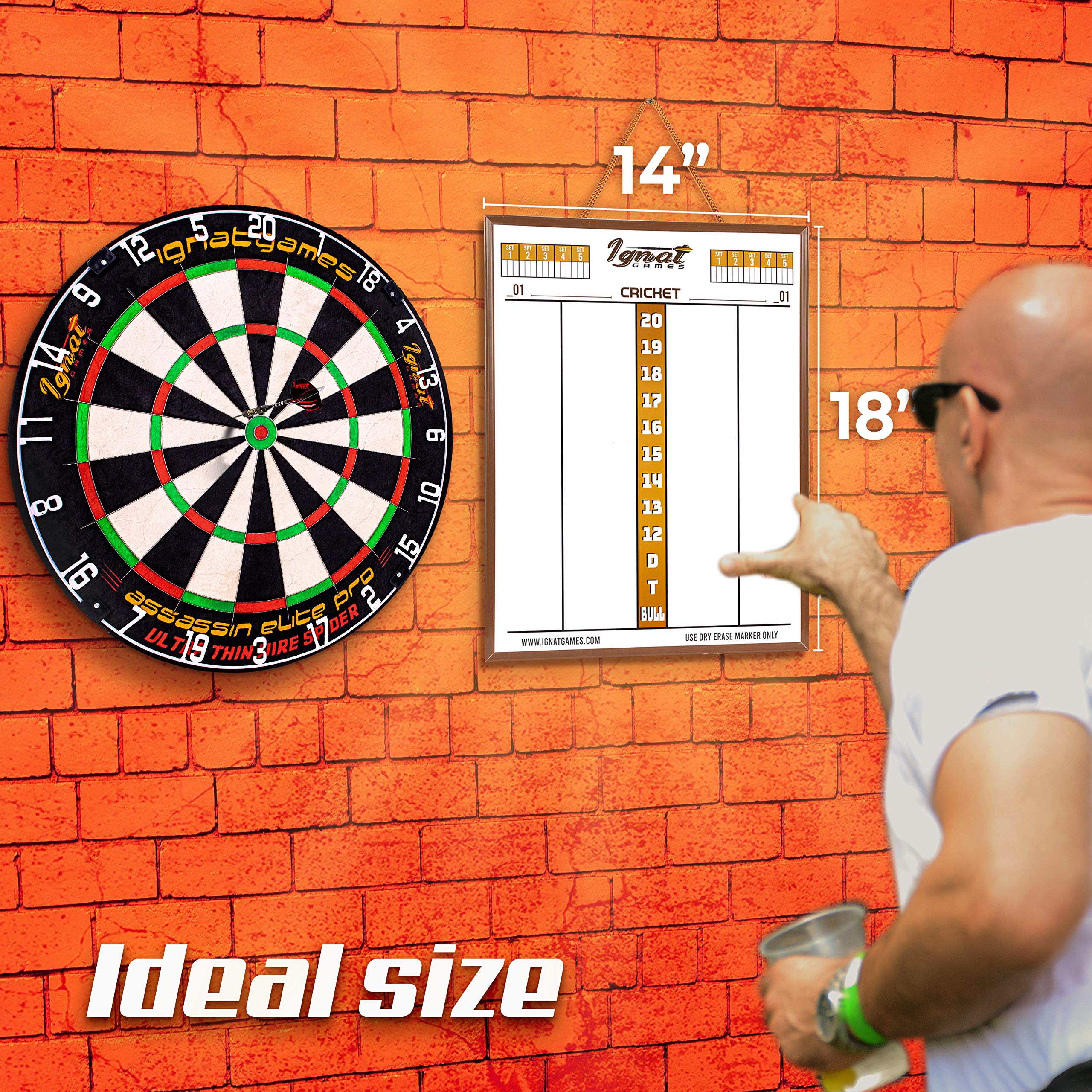 IgnatGames Dry Erase Darts Scoreboard - Double Sided Dart Scoreboard with 2 Magnetic Dry Erase Pens - Professional Dart Board Scoreboard for X01, Cricket and 10+ Darts Games