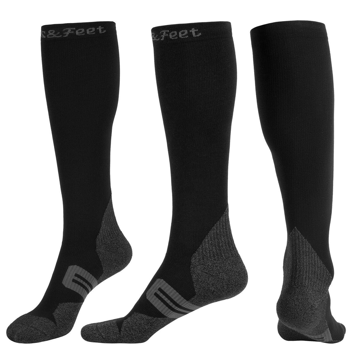 Toes&Feet Men's and Women's 3-Pack Black Anti Odor Quick Dry Compression(20-30mmHg) Socks Graduated Stocking,XL