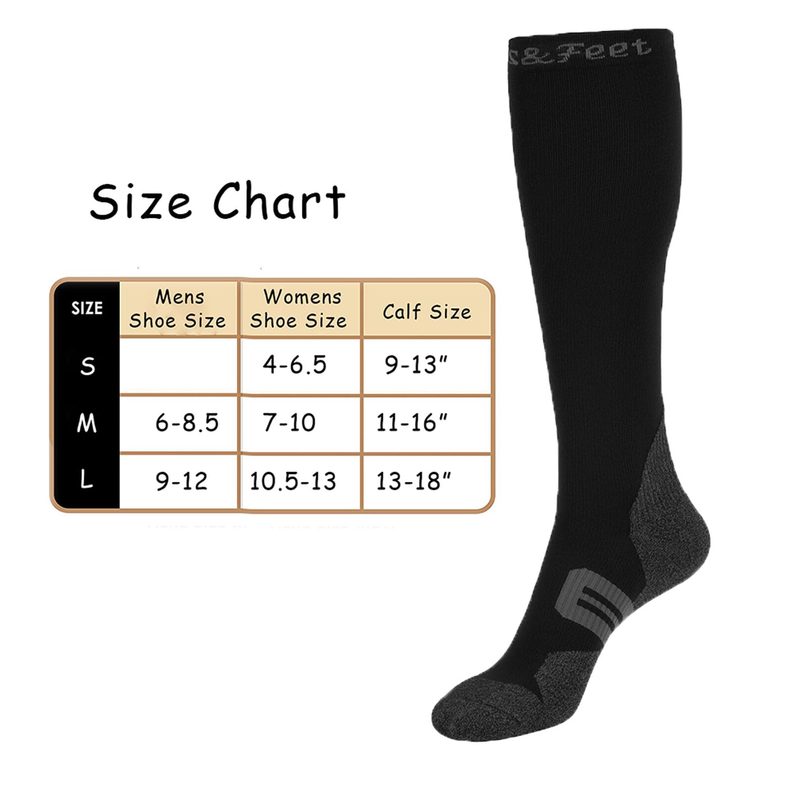 Toes&Feet Men's and Women's 3-Pack Black Anti Odor Quick Dry Compression(20-30mmHg) Socks Graduated Stocking,XL