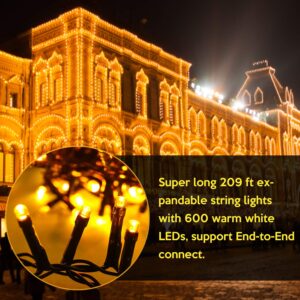 COSFLY Outdoor Christmas String Lights 209 ft 600 LED,UL Certificated Fairy String Lights for Outdoor Garden Halloween Wedding Party BBQ Party Decoration