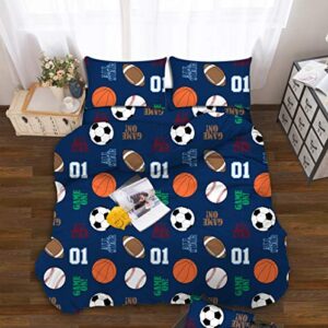 all american collection kids boys girls teens children soft comfortable printed fitted flat bedroom bed sheet set (twin, dark blue sports)