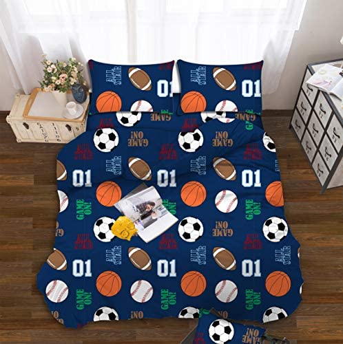 All American Collection Kids Boys Girls Teens Children Soft Comfortable Printed Fitted Flat Bedroom Bed Sheet Set (Twin, Dark Blue Sports)