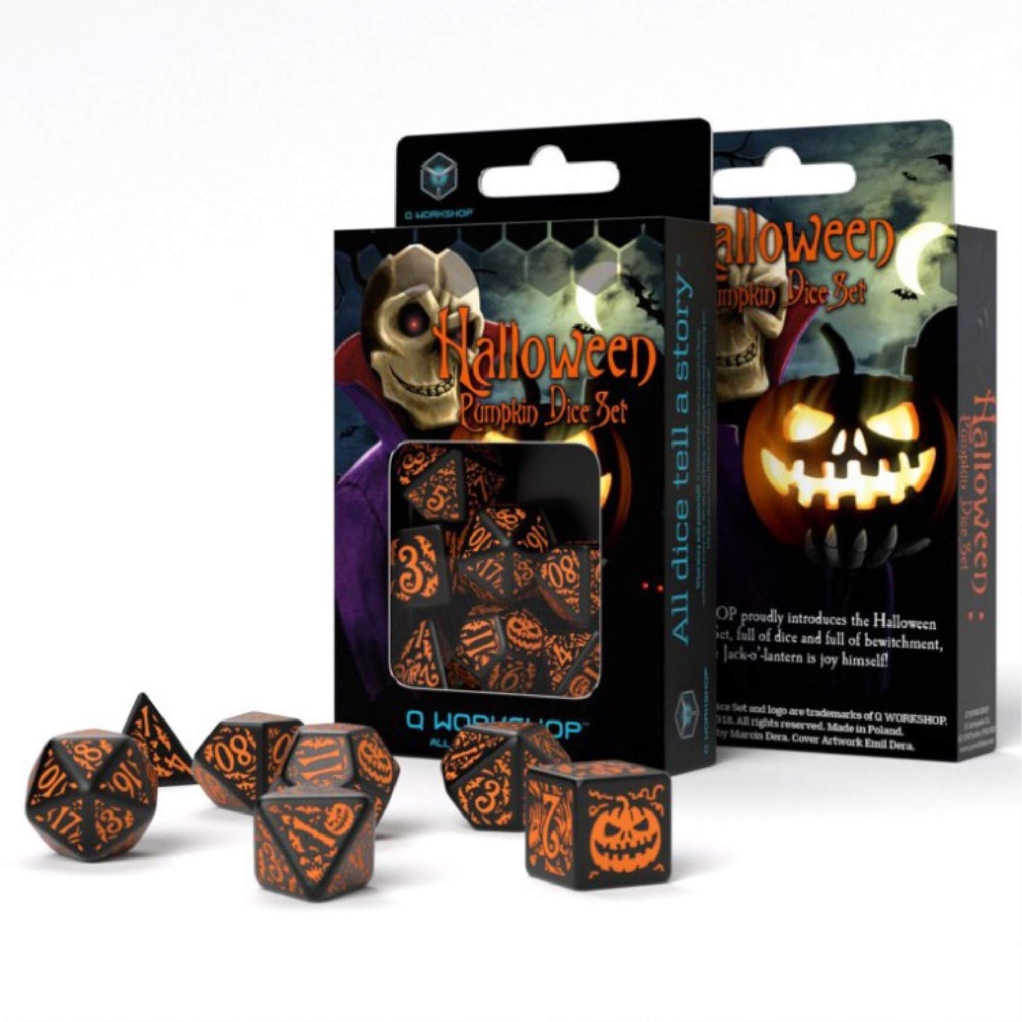 Q-Workshop Halloween Pumpkin Dice Set Black & Orange