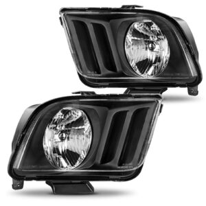 dwvo headlight aseembly compatible with 2005-2009 ford mustang black housing clear lens driver and passenger side