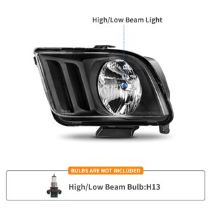 DWVO Headlight Aseembly Compatible with 2005-2009 Ford Mustang Black Housing Clear Lens Driver and Passenger Side