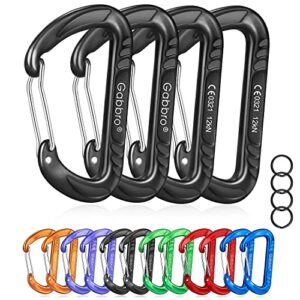 gabbro carabiner clip heavy duty 2697lbs, 4 pcs 3" large lightweight aluminum caribeaners with keychain hook ring black