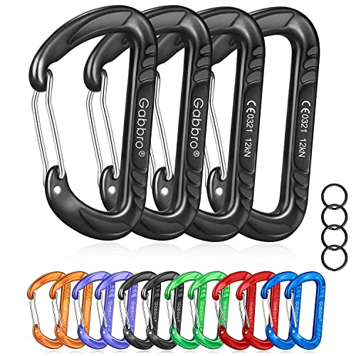 Gabbro Carabiner Clip Heavy Duty 2697lbs, 4 PCS 3" Large Lightweight Aluminum Caribeaners with Keychain Hook Ring Black