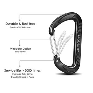 Gabbro Carabiner Clip Heavy Duty 2697lbs, 4 PCS 3" Large Lightweight Aluminum Caribeaners with Keychain Hook Ring Black