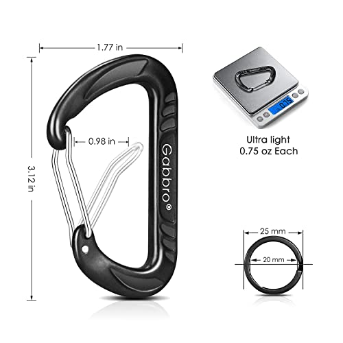 Gabbro Carabiner Clip Heavy Duty 2697lbs, 4 PCS 3" Large Lightweight Aluminum Caribeaners with Keychain Hook Ring Black