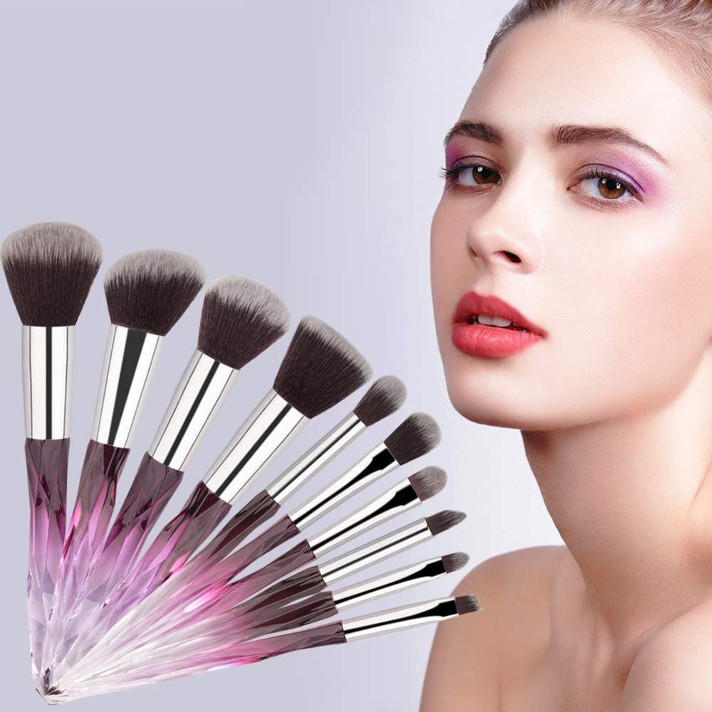 Professional Make Up Brush 10pcs Soft Bristles Hair Makeup Brushes Eyeliner Eyebrow Lip Contour Blending Brush Set (Purple)