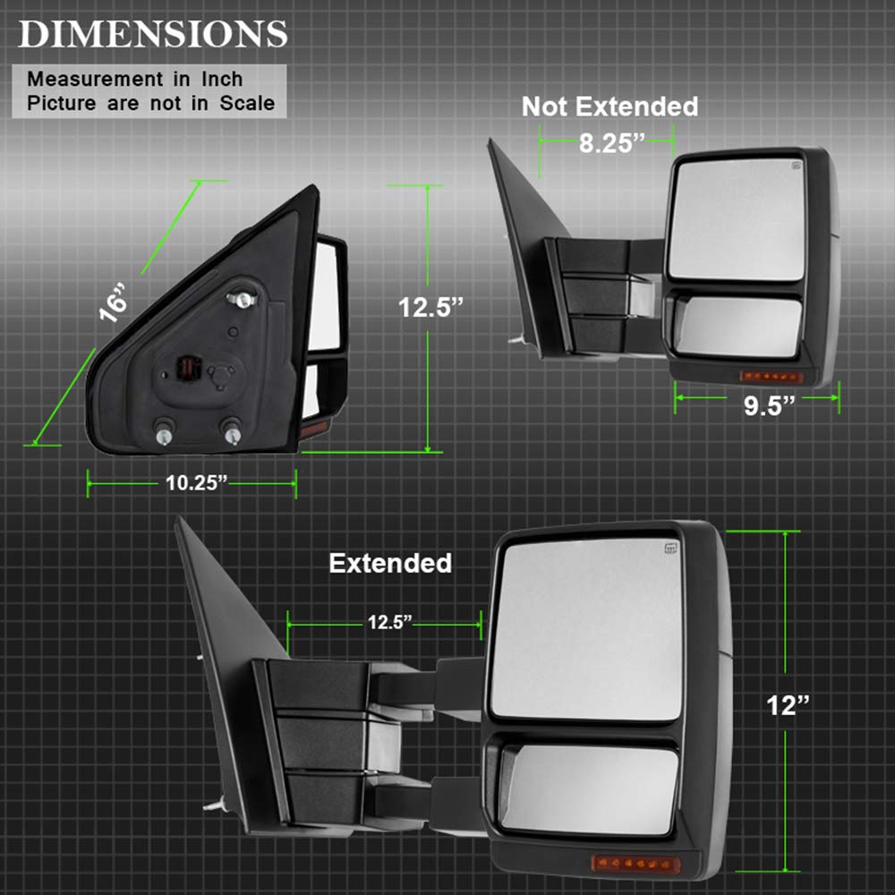 ACANII - Telescoping Power+Heat+LED Signal+Puddle Towing Side Mirror For Driver + Passenger 2004-2014 Ford F150 04-14
