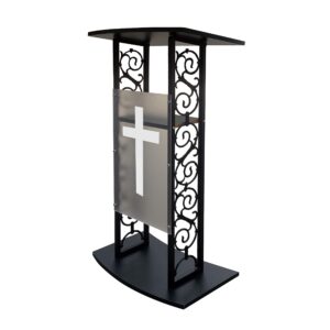 fixturedisplays® truss podium metal pulpit church podium conference pulpit event lectern cup holder with optional install white christian cross decor 18353+1803-cross