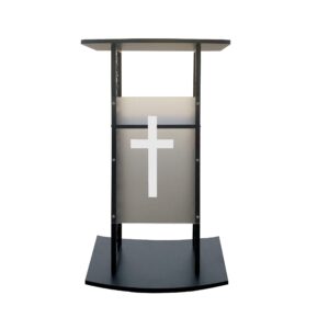 FixtureDisplays® Truss Podium Metal Pulpit Church Podium Conference Pulpit Event Lectern Cup Holder with Optional Install White Christian Cross Decor 18353+1803-CROSS