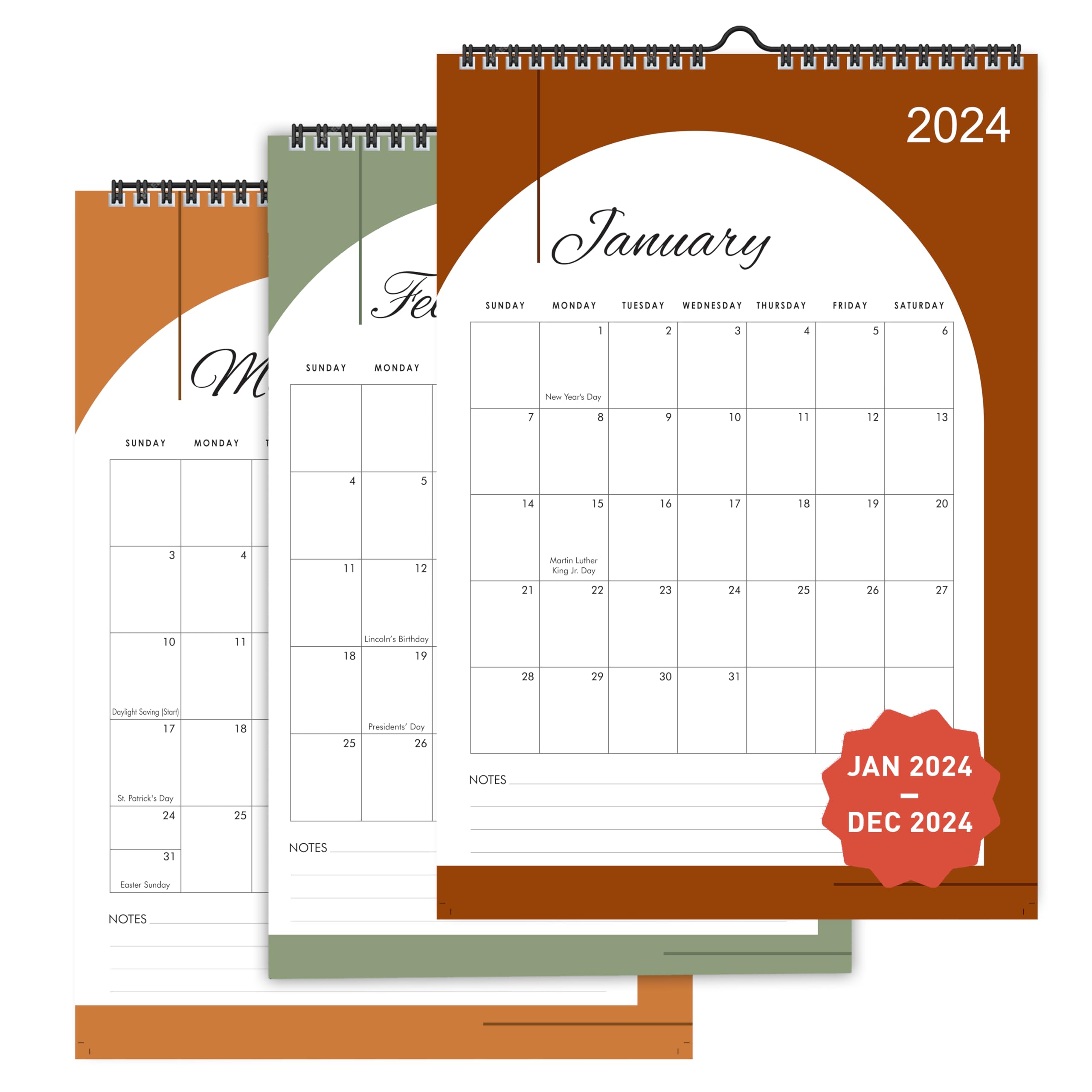 mudrit 2024 Wall Calendar, 12" X 17", 12 Monthly Calendar from Jan 2024 till Dec 2024, Spiral Bound for Office, Home, Family,Business, School Appointment Planning