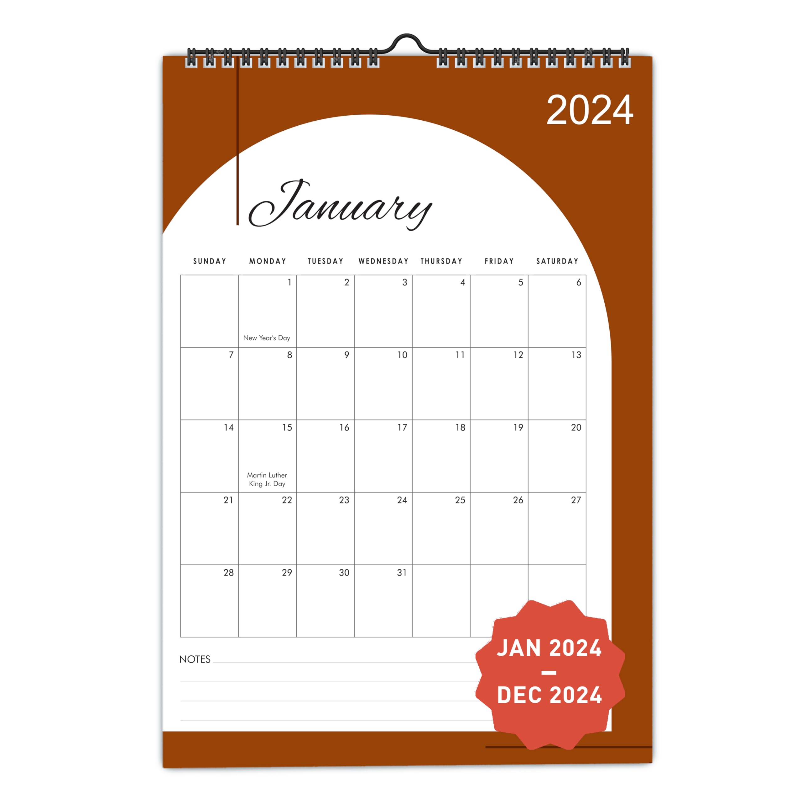 mudrit 2024 Wall Calendar, 12" X 17", 12 Monthly Calendar from Jan 2024 till Dec 2024, Spiral Bound for Office, Home, Family,Business, School Appointment Planning