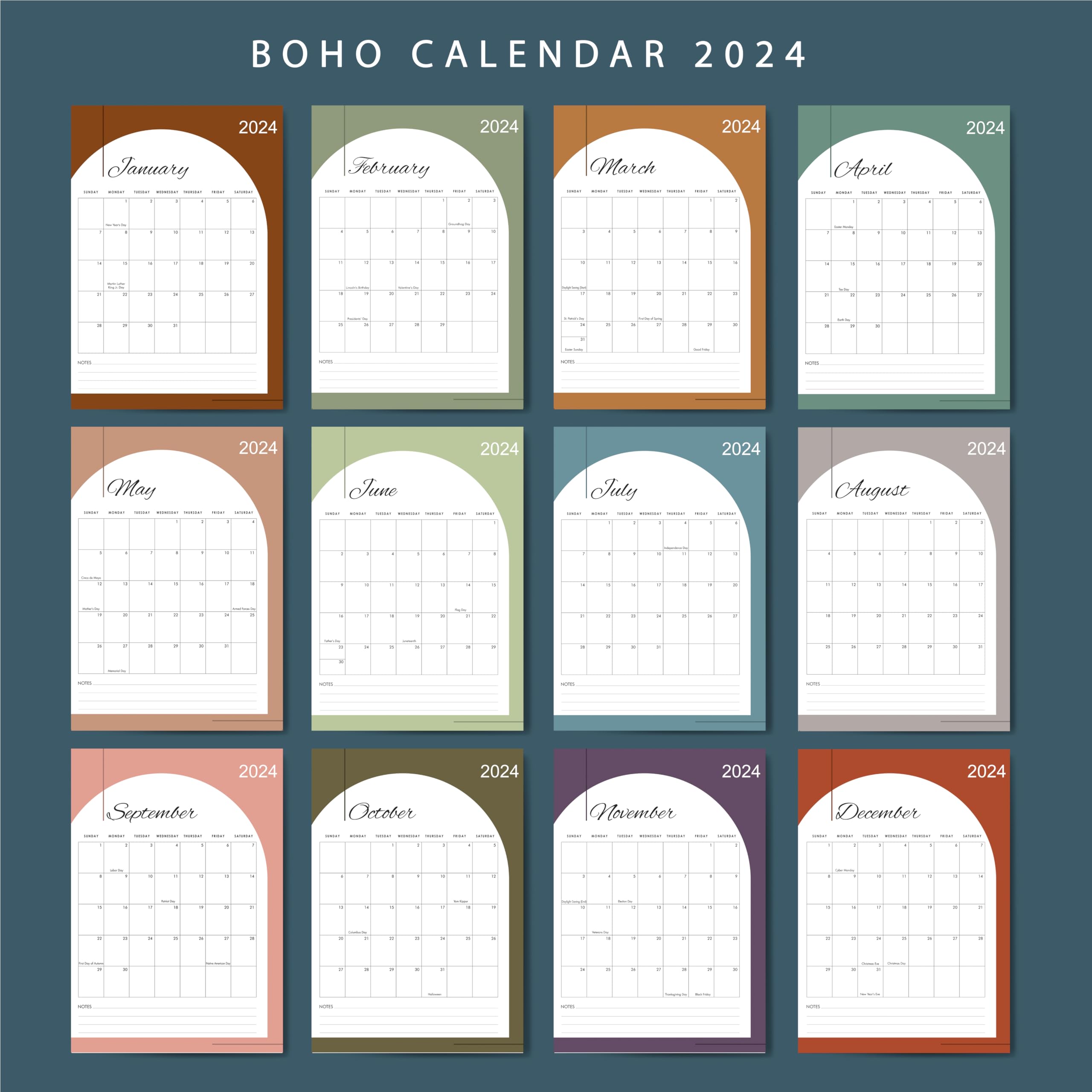 mudrit 2024 Wall Calendar, 12" X 17", 12 Monthly Calendar from Jan 2024 till Dec 2024, Spiral Bound for Office, Home, Family,Business, School Appointment Planning