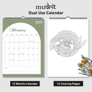 mudrit 2024 Wall Calendar, 12" X 17", 12 Monthly Calendar from Jan 2024 till Dec 2024, Spiral Bound for Office, Home, Family,Business, School Appointment Planning