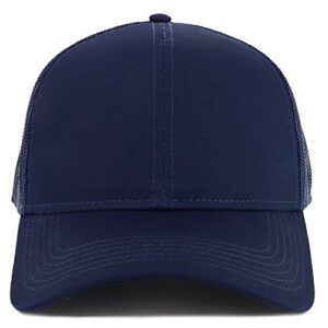 Armycrew XXL Oversize High Crown Adjustable Plain Mesh Back Trucker Baseball Cap - Navy