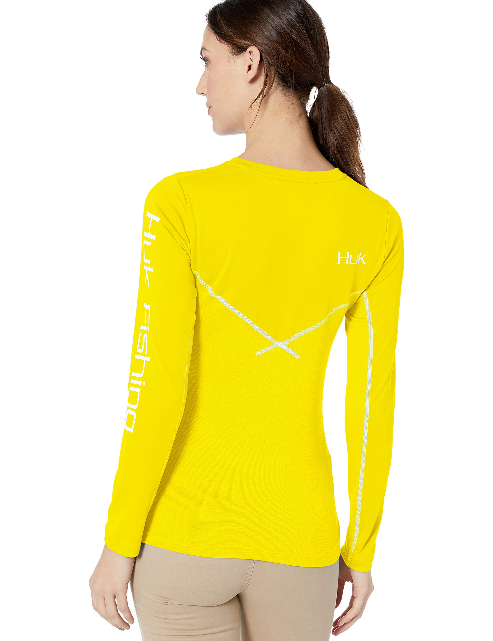 Huk Women's Icon X Long Sleeve Fishing Shirt with Sun Protection, Blaze Yellow, X-Large