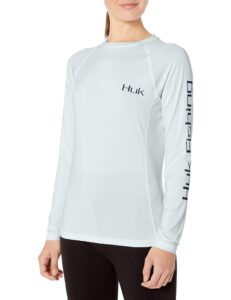 huk women's pursuit long sleeve performance shirt + sun protection, schooled-plein air, x-small