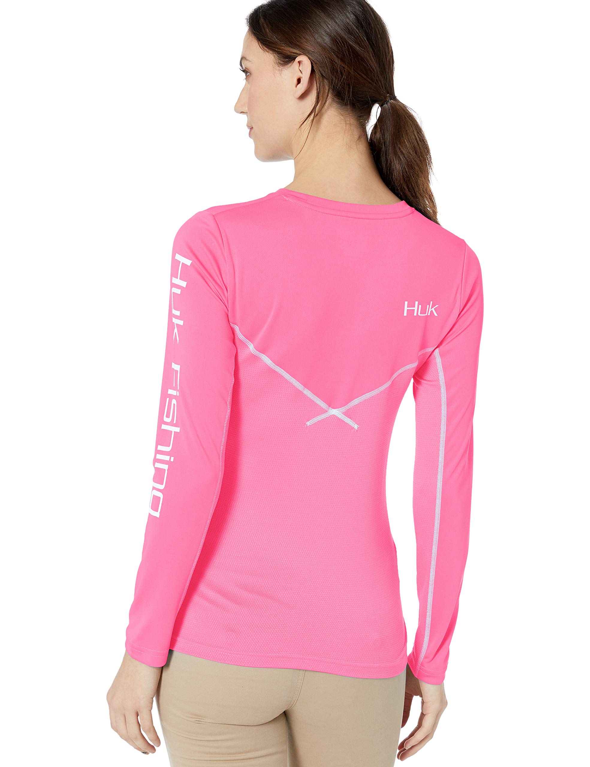Huk Women's Icon X Long Sleeve Fishing Shirt with Sun Protection, Hot Pink, Small