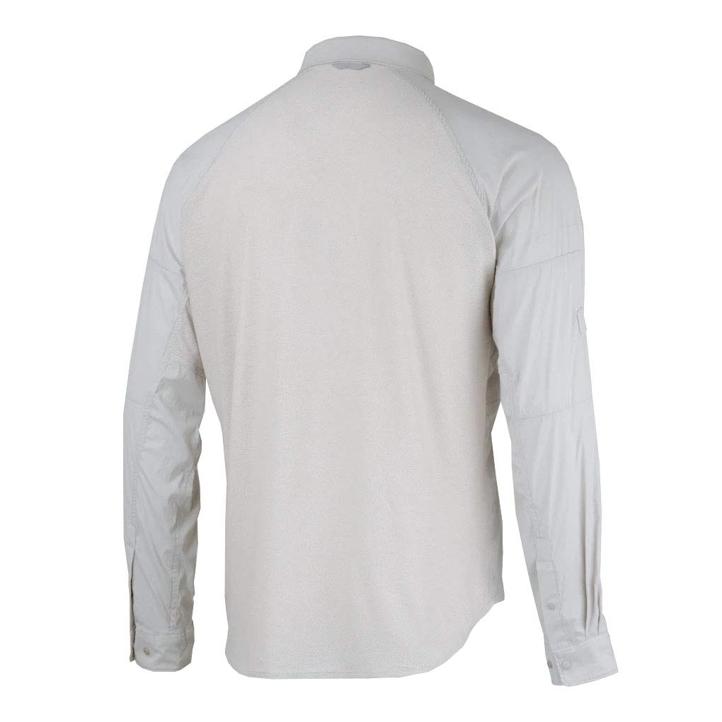 Huk Men's Tech Hybrid Long Sleeve Shirt | Performance Button Down, Bone, Medium