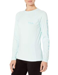 huk women's standard pursuit long sleeve performance shirt +sun protection, southern feed-seafoam, x-small