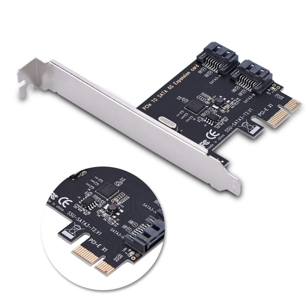 PUSOKEI SATA 3.0 2Port PCIe Controller Card,PCI Express to SATA III 6Gbps with Fixed Brackets,Plug and Play