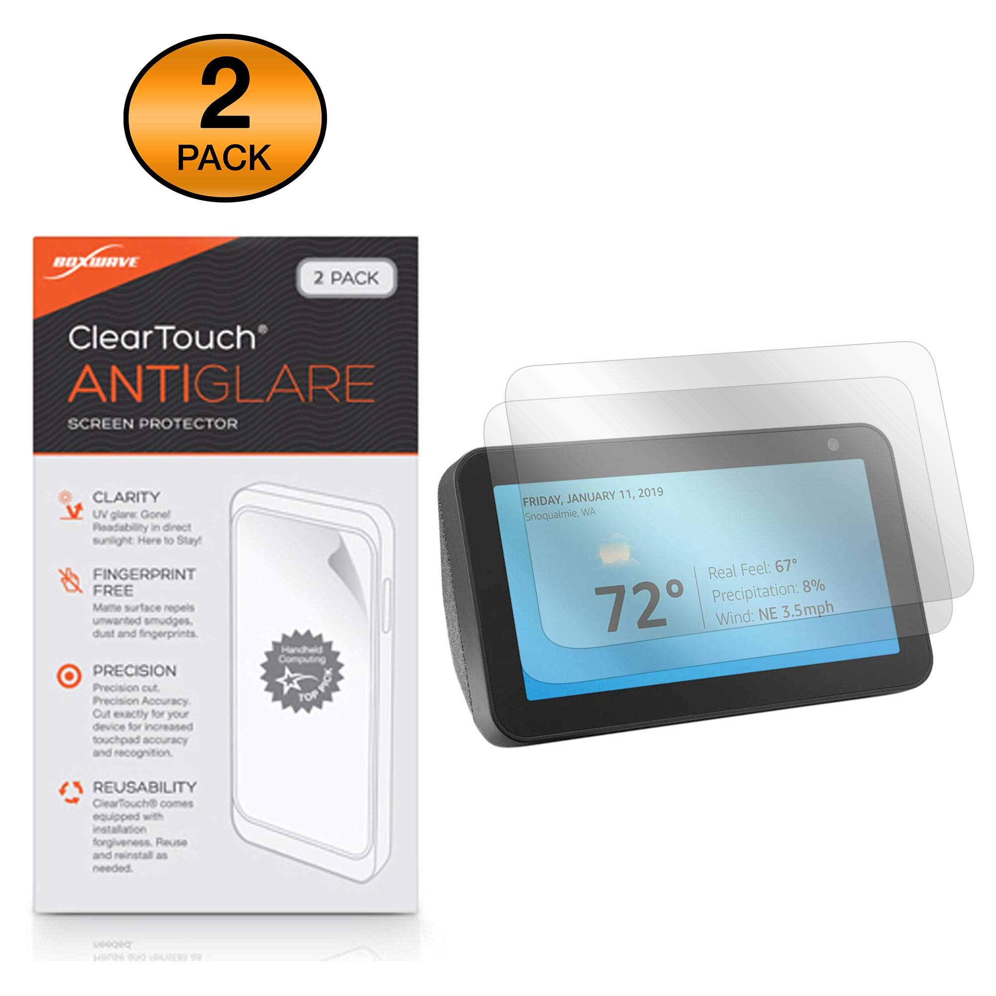 BoxWave Screen Protector Compatible With Amazon Echo Show 5 (1st Gen 2019) (Screen Protector ClearTouch Anti-Glare (2-Pack), Anti-Fingerprint Matte Film Skin