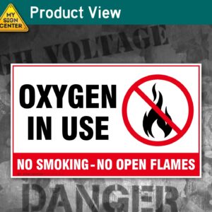 (2 Pack) Oxygen in Use No Smoking No Open Flames Decal Sign - 5"L x 3"W - Self-Adhesive 4 Mil Vinyl Decal - Indoor and Outdoor Use - 21157H2-VL-2