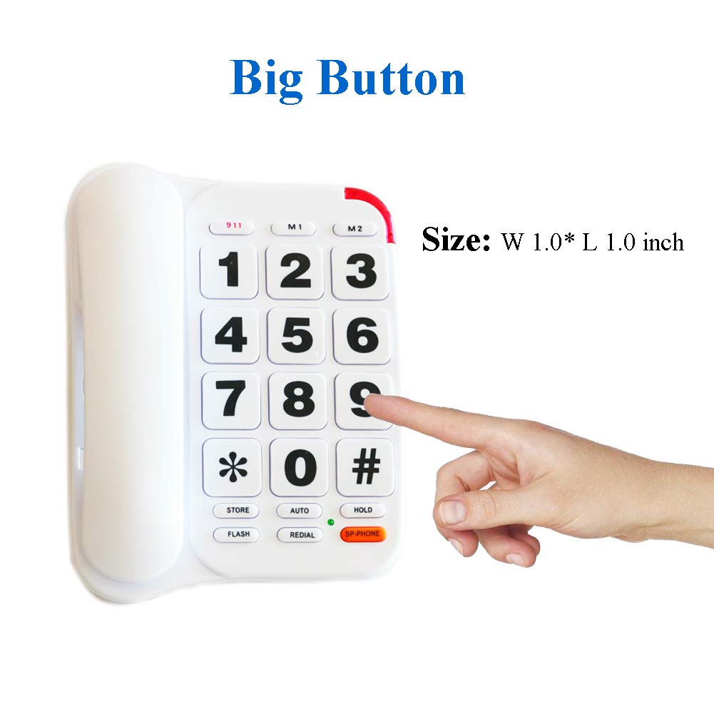 Elderly Phones for Seniors, HePesTer P-46 Amplified Corded Phone for Hearing Impaired Extra Large Button Phone with Loud Speakerphone for Elderly Home Landline Phones Visually Impaired Telephone