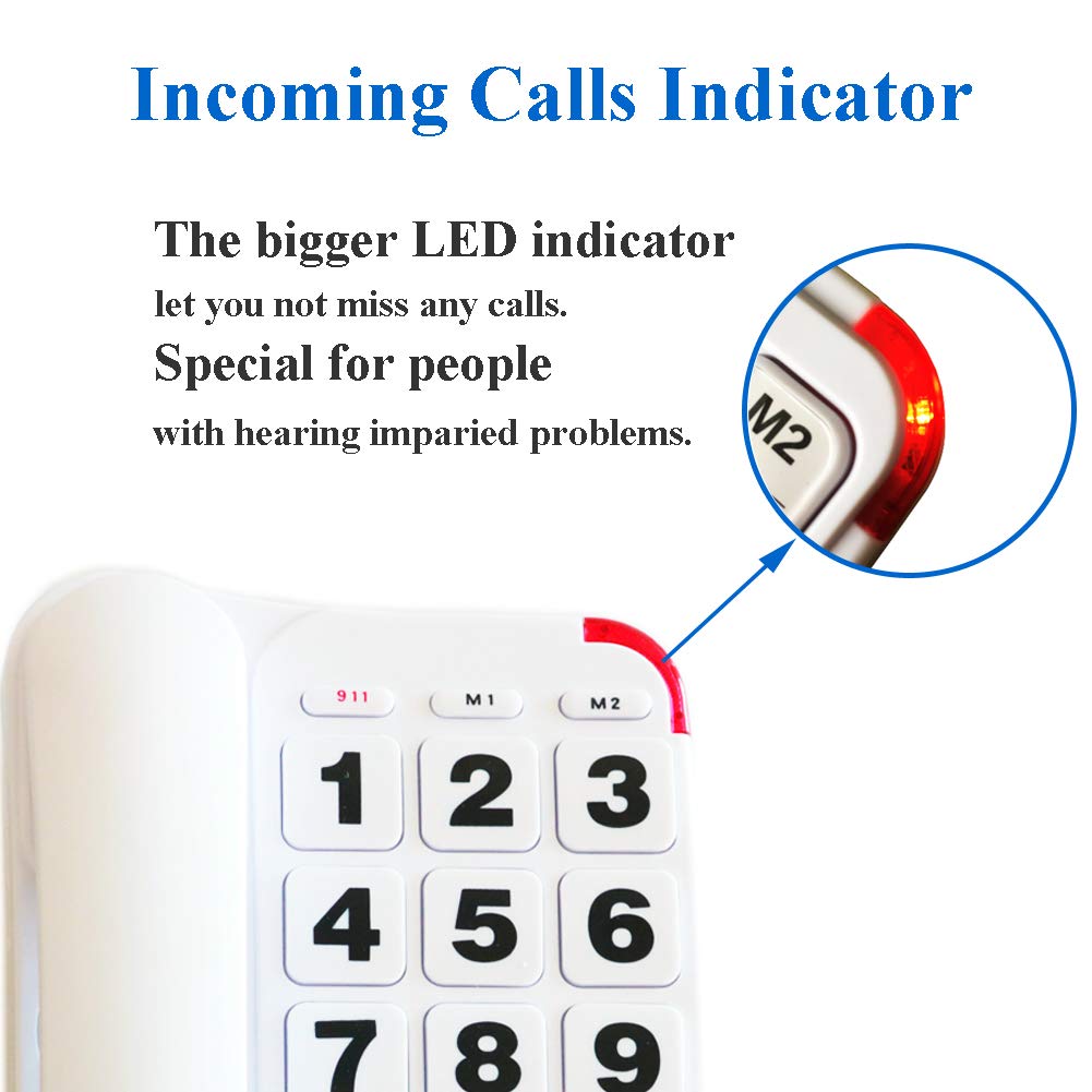 Elderly Phones for Seniors, HePesTer P-46 Amplified Corded Phone for Hearing Impaired Extra Large Button Phone with Loud Speakerphone for Elderly Home Landline Phones Visually Impaired Telephone