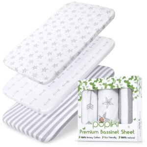 premium bassinet sheets 3 pack set 100% jersey cotton baby sheets for boys and girls, bassinet sheet oval fitted, cradle sheets, bassinet mattress sheets