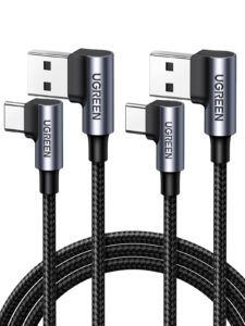 ugreen usb to usb c cable 2-pack 90 degree usb c fast charging cord compatible with iphone 15/15 plus/15 pro/15 pro max/samsung galaxy s10/s10+/pixel 7/6a/lg g8/g7/pixel/switch, etc. 6.6ft