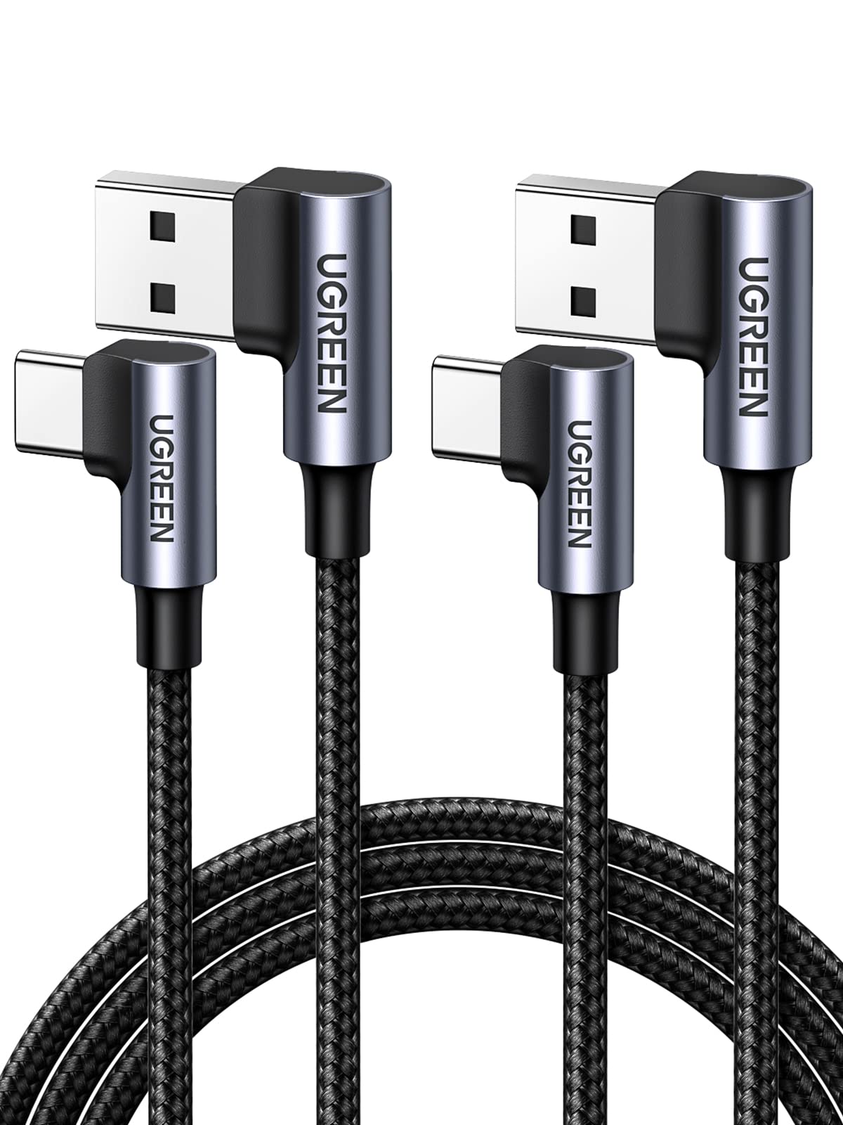 UGREEN USB to USB C Cable 2-Pack 90 Degree USB C Fast Charging Cord Compatible with iPhone 15/15 Plus/15 Pro/15 Pro Max/Samsung Galaxy S10/S10+/Pixel 7/6a/LG G8/G7/Pixel/Switch, etc. 6.6FT