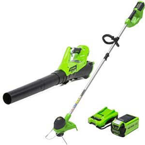 greenworks 40v cordless string trimmer and leaf blower combo kit, 2.0ah battery and charger included