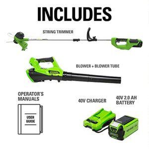 Greenworks 40V Cordless String Trimmer and Leaf Blower Combo Kit, 2.0Ah Battery and Charger Included