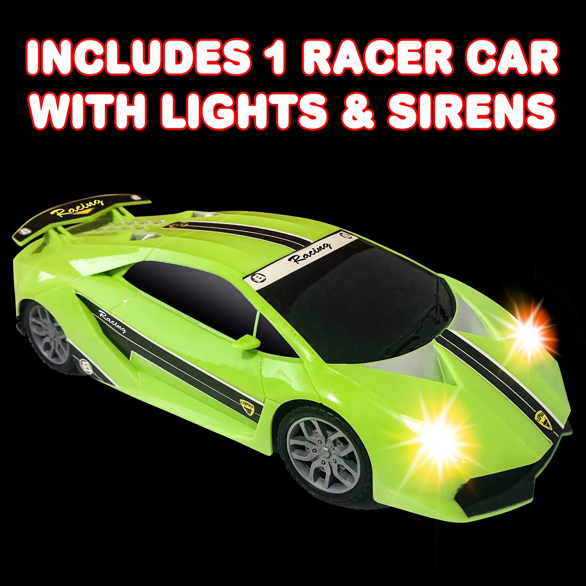 ArtCreativity Green Racer Car with Lights and Sounds, Light-Up Push n Go Racer Car for Kids, LED Headlights and Engine Sound, Best Birthday Gift for Boys, Girls, Toddlers Ages 3+