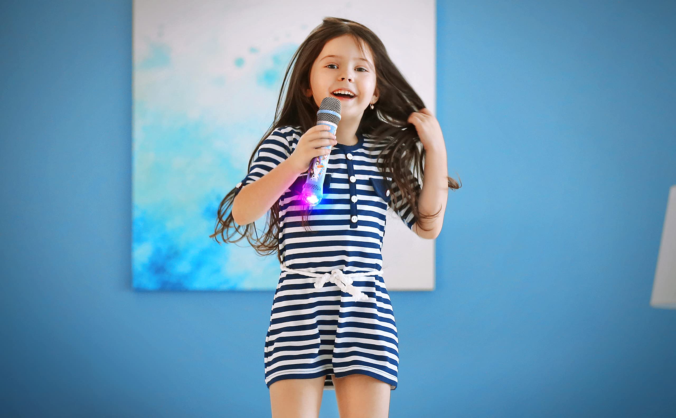 eKids Disney Frozen 2 Bluetooth Karaoke Microphone with LED Disco Party Lights, Portable Speaker Compatible with Siri Google Assistant, for Fans of Frozen Toys and Gifts