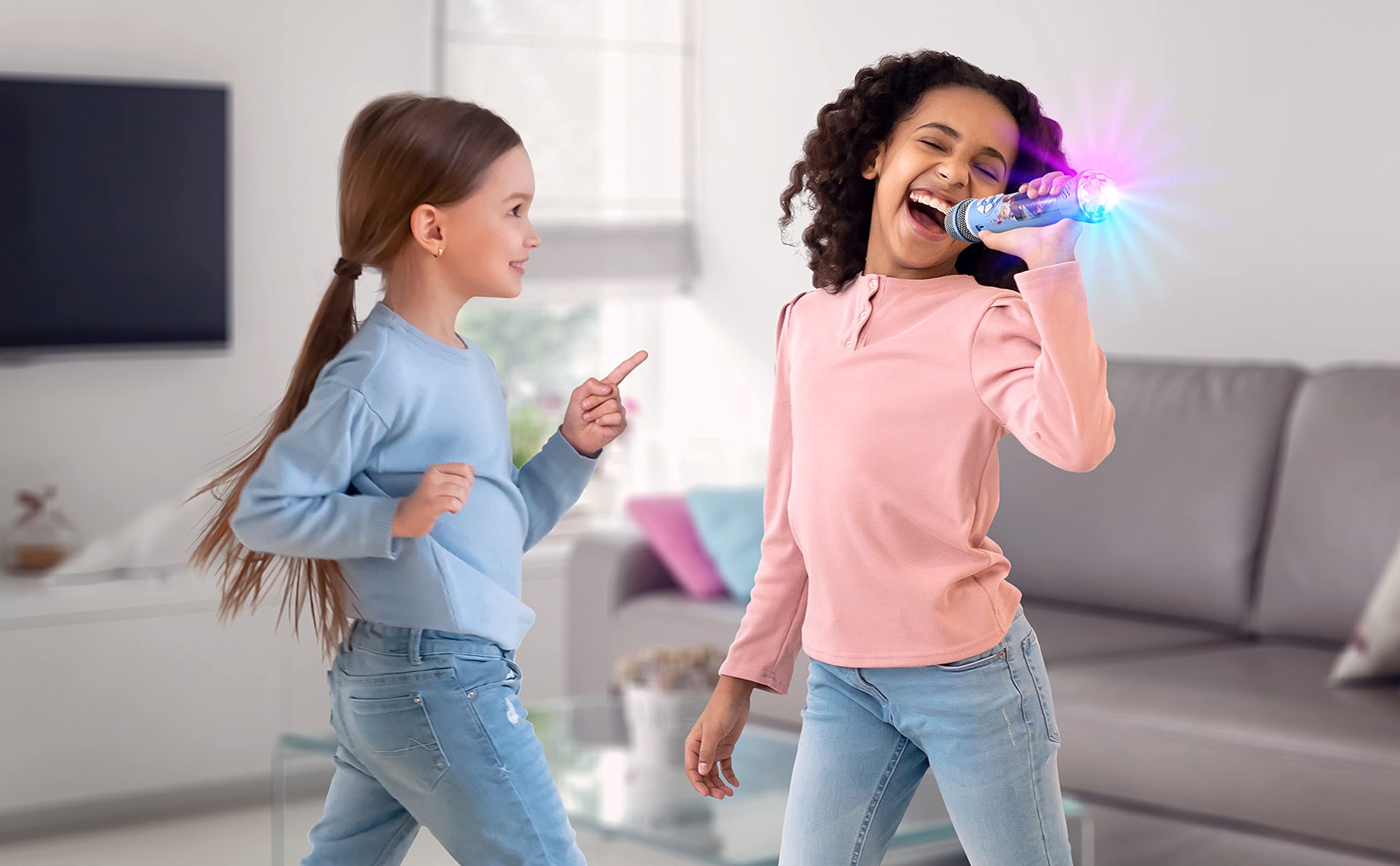 eKids Disney Frozen 2 Bluetooth Karaoke Microphone with LED Disco Party Lights, Portable Speaker Compatible with Siri Google Assistant, for Fans of Frozen Toys and Gifts