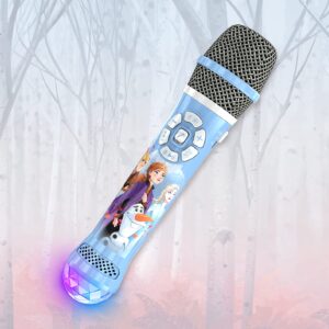 eKids Disney Frozen 2 Bluetooth Karaoke Microphone with LED Disco Party Lights, Portable Speaker Compatible with Siri Google Assistant, for Fans of Frozen Toys and Gifts