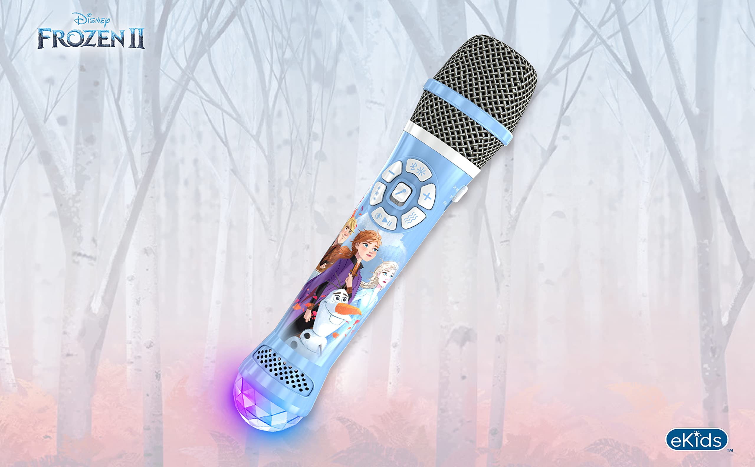 eKids Disney Frozen 2 Bluetooth Karaoke Microphone with LED Disco Party Lights, Portable Speaker Compatible with Siri Google Assistant, for Fans of Frozen Toys and Gifts