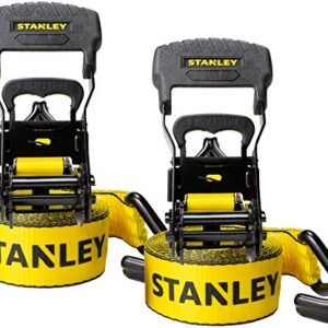 STANLEY S1007 Black/Yellow 1.5" x 16' Ratchet Tie Down Straps - 1,100 lb Safe Working Load / 3,300 lb Break Strength, 2 Pack