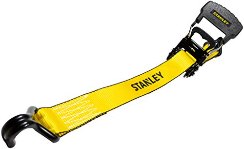 STANLEY S1007 Black/Yellow 1.5" x 16' Ratchet Tie Down Straps - 1,100 lb Safe Working Load / 3,300 lb Break Strength, 2 Pack