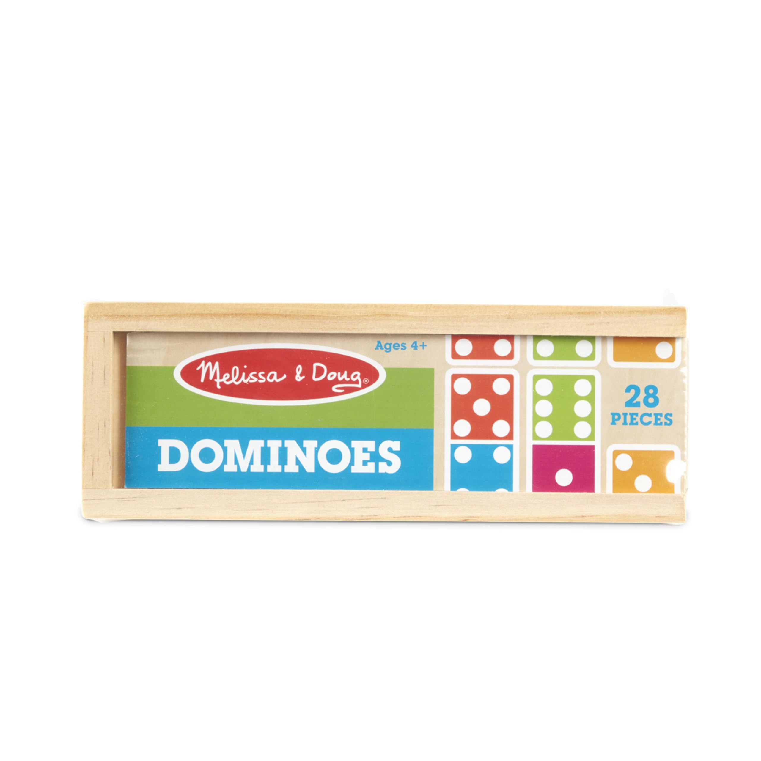 Melissa & Doug Dominoes Tabletop Game with 28 Colorful Tiles in Wooden Storage Box