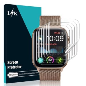 lϟk 6 pack screen protector designed for apple watch 44mm series 6 5 4 se / 42mm series 3 2, max coverage, bubble free flexible soft tpu for iwatch 44mm 42mm