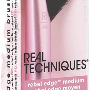 Real Techniques Cheek Rebel Edge Medium Blush & Highlighter Brush, For Loose Blush or Face Highlighter, Fan Makeup Brush, Aluminium, Pink, 1 Count