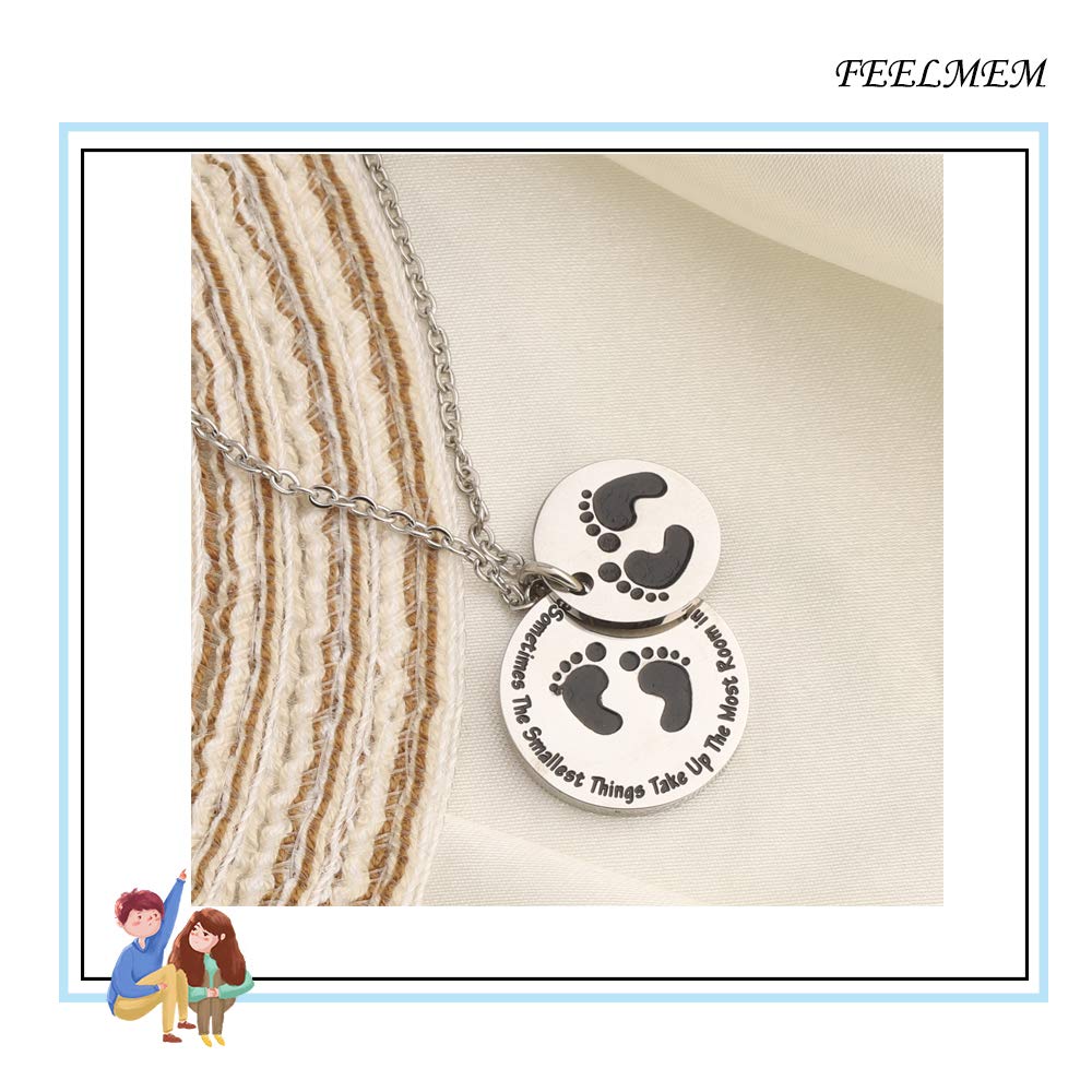 FEELMEM Mom to Be Gift Pregnancy Gift Footprints Keychain Sometimes The Smallest Things Take Up The Most Room in Your Heart Gift for New Mom (necklace)