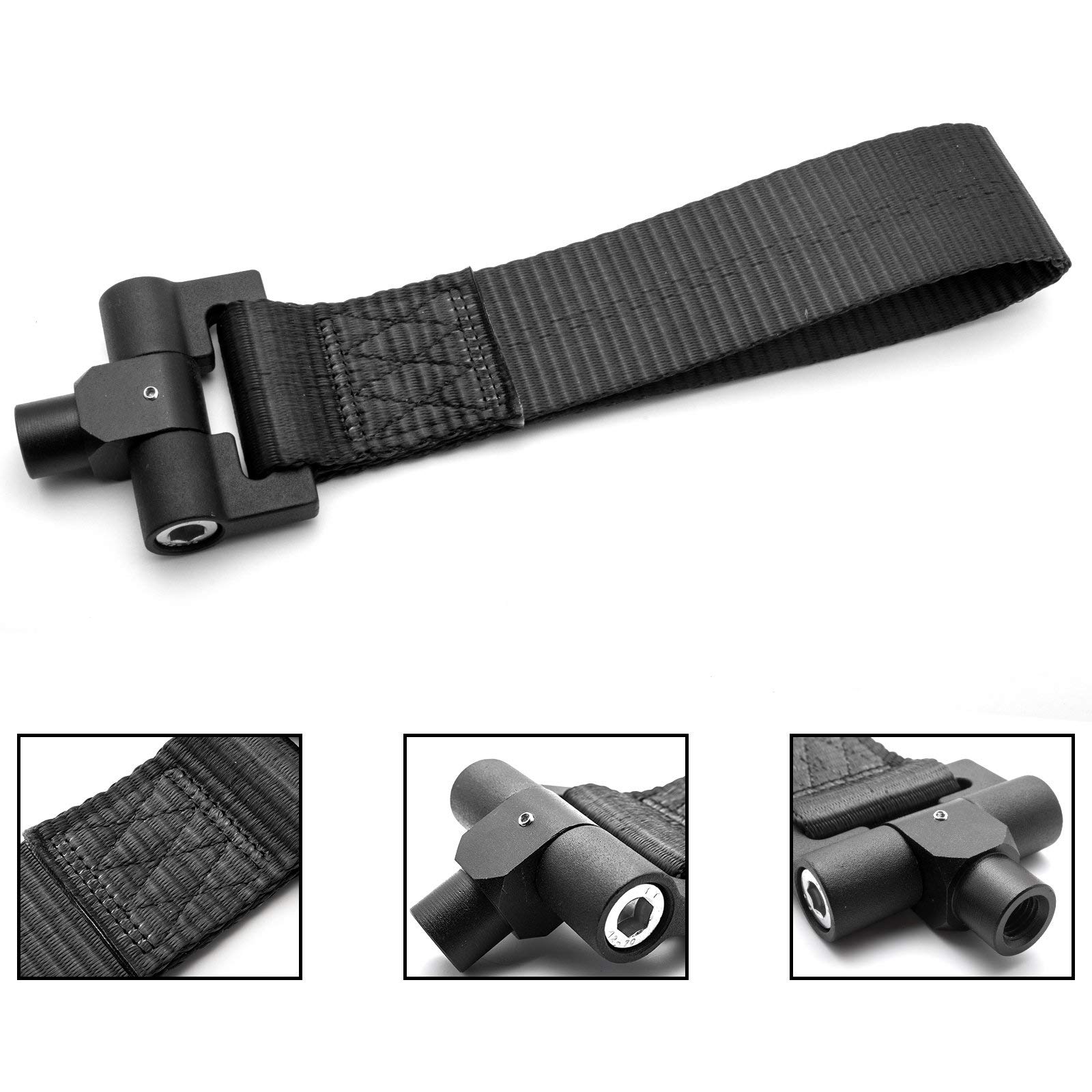 Xotic Tech Black Track Racing Towing Strap w/Tow Hole Adapter Compatible with BMW 1 3 5 6 Series X5 X6 or Mini Cooper